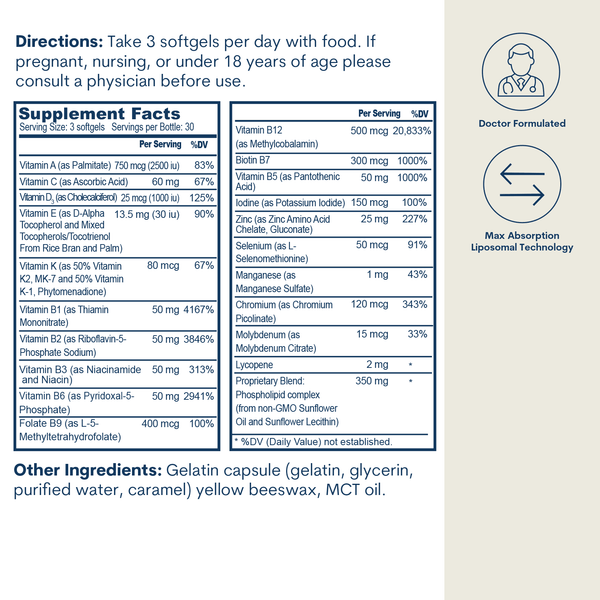 Active B-Complex Multivitamin w/Minerals - Softgels (90 Count/ 30 Servings)