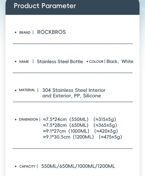 Stainless Steel Water Bottle – Large Capacity